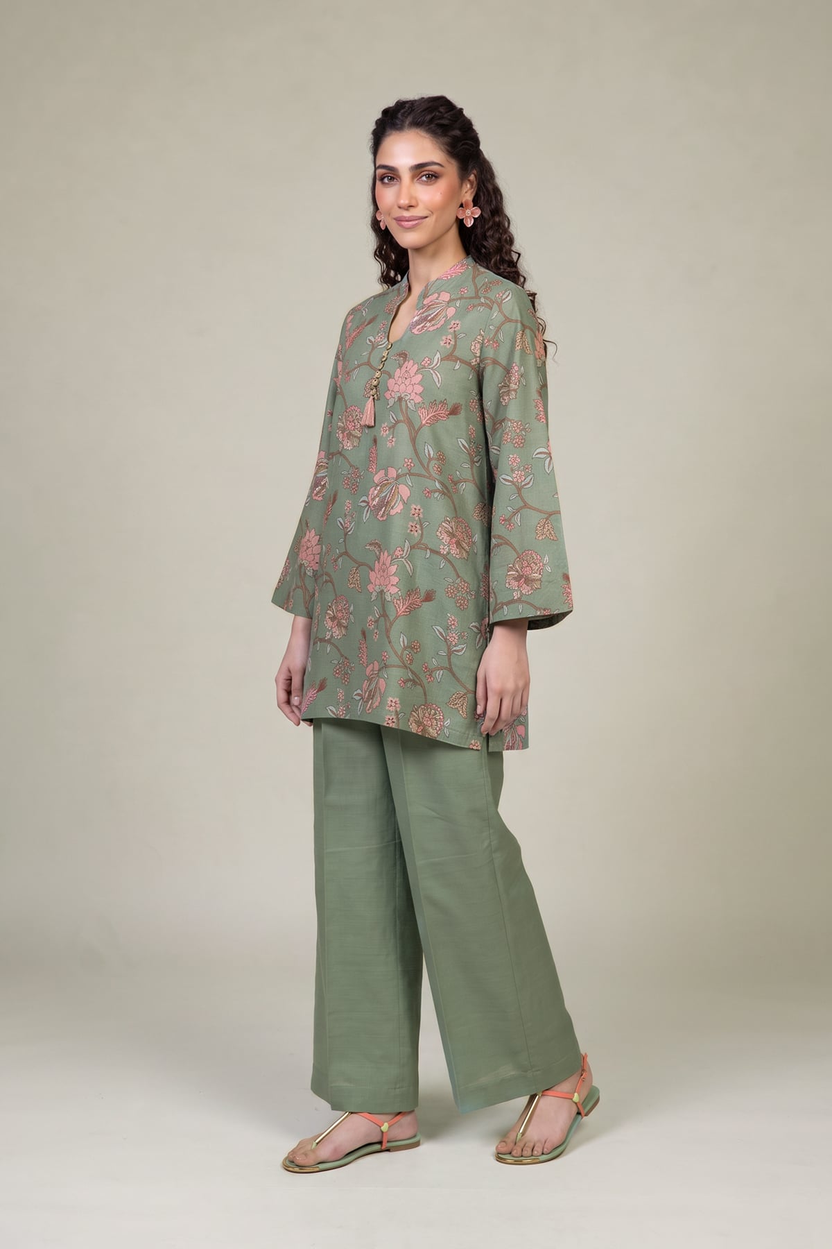 Printed Light Khaddar Solid Mint Pants - 2-26-202-A-D-VG