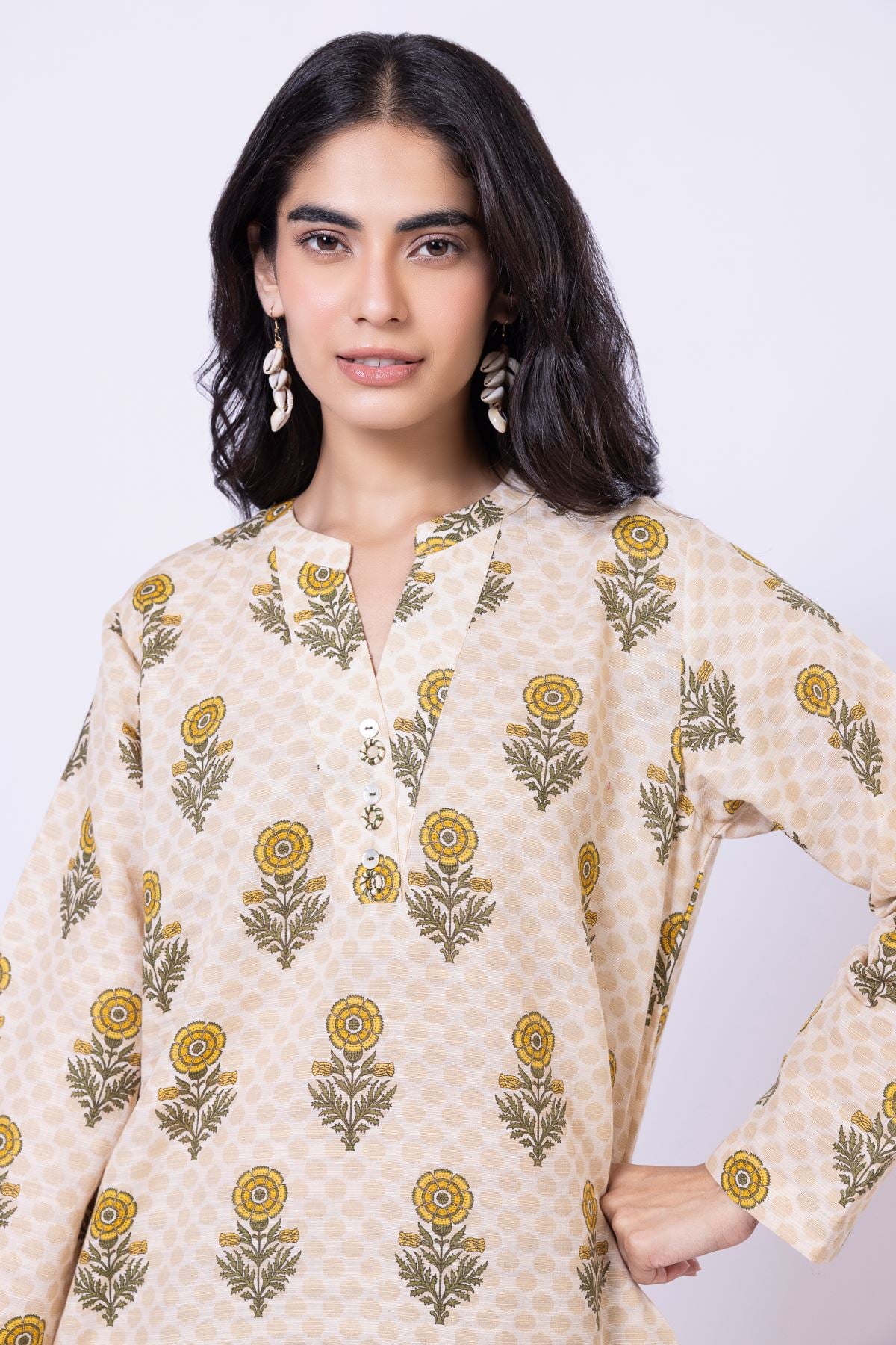 Printed Textured Cotton Kurta - 25-09-11E7-01TA-VG