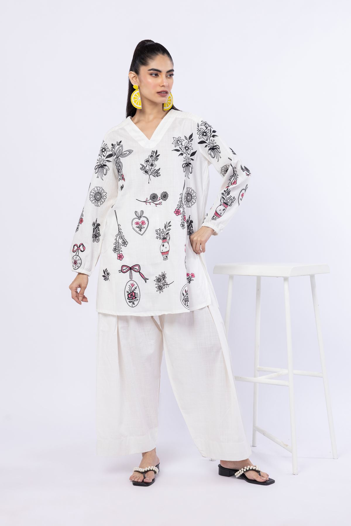 Embroidered Crosshatch Poplin Kurta - 25-04E43-01TB-VG