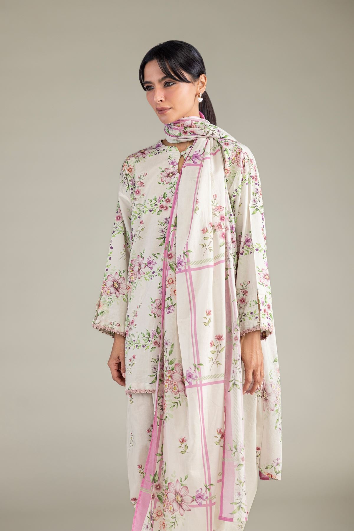 Printed Lawn Floral Lawn Dupatta - 1-26-102-A-F-VG