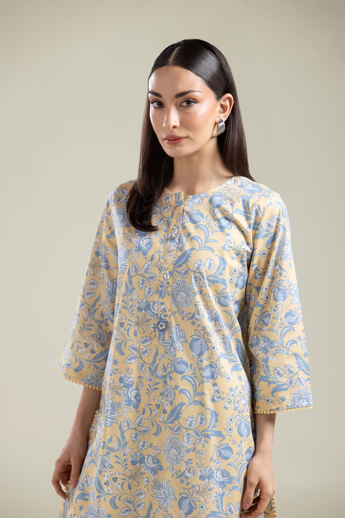 Printed Cotton Viscose Floral Cotton Kurta - 1-26-204-A-F1-VG