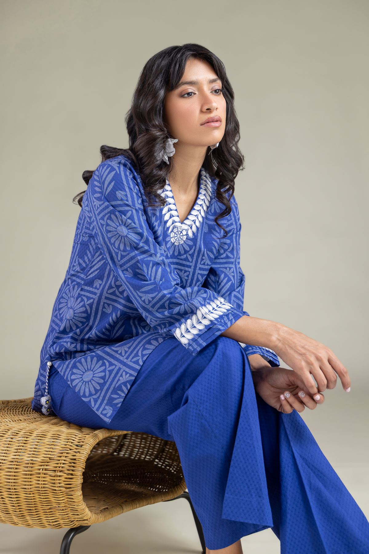 Embroidered Cotton Dobby Kurta - 1-26-113-A-B-VG