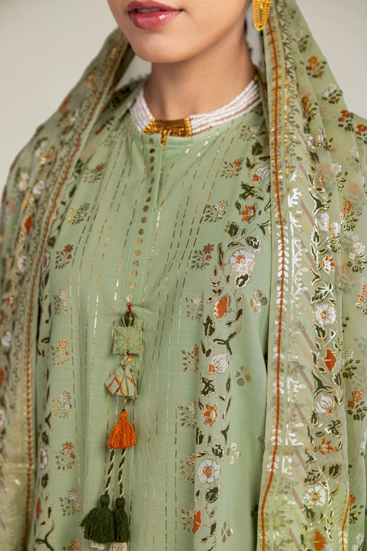 Embroidered Raw Silk 3 Piece Co-ord Set - 1-26-203-A-H1-VG