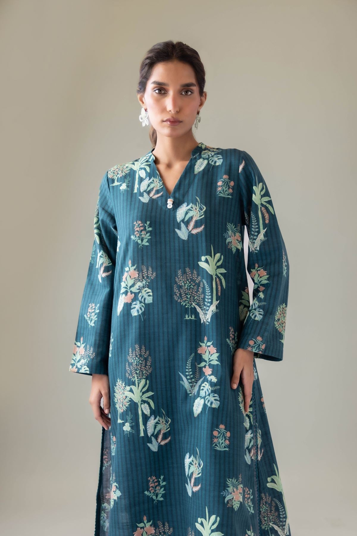 Printed Khaddar Kurta - 25-09-10E4-08TA-VG