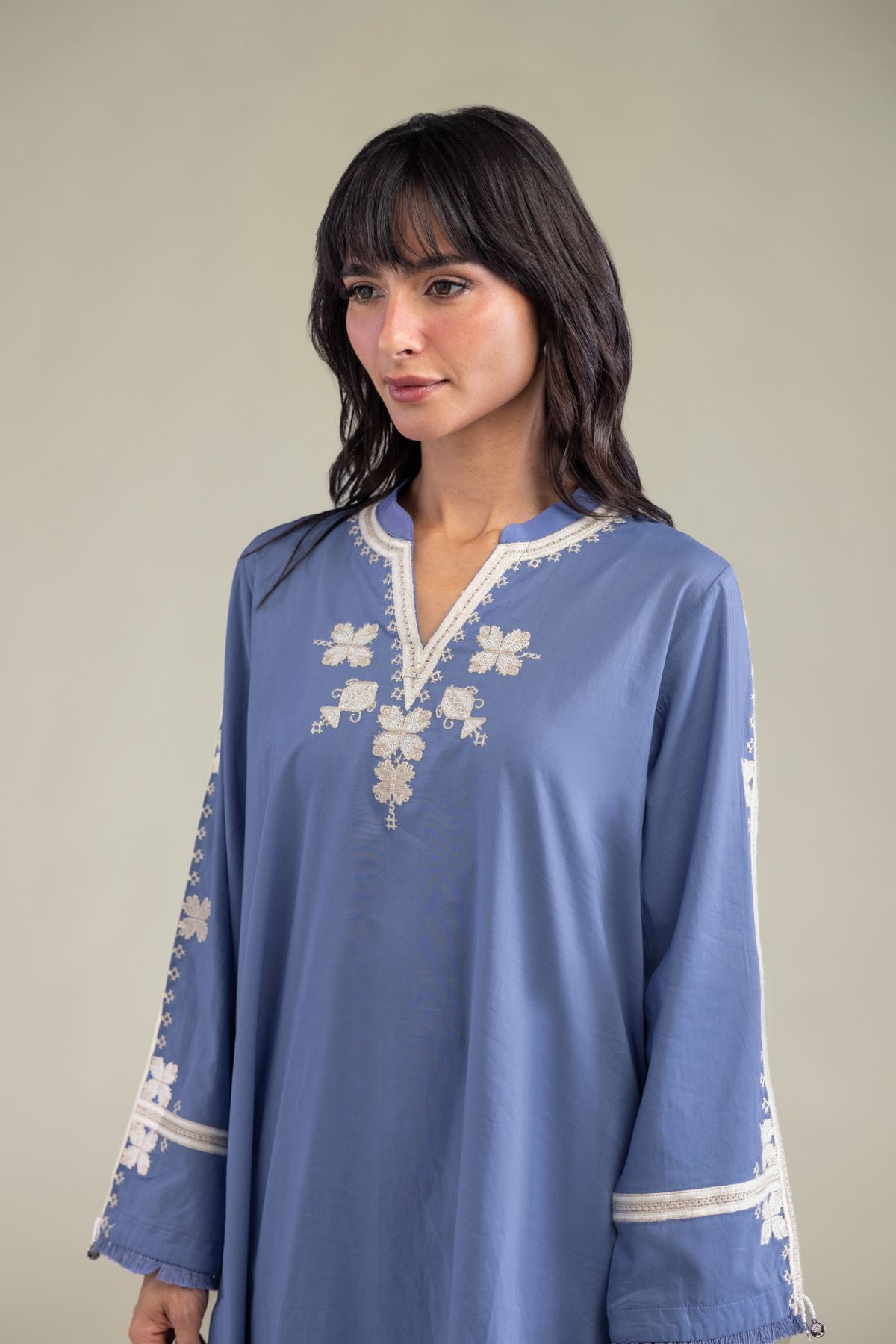 Embroidered Cambric Blue Threadwork Kurta - 2-26-207-A-C1-VG