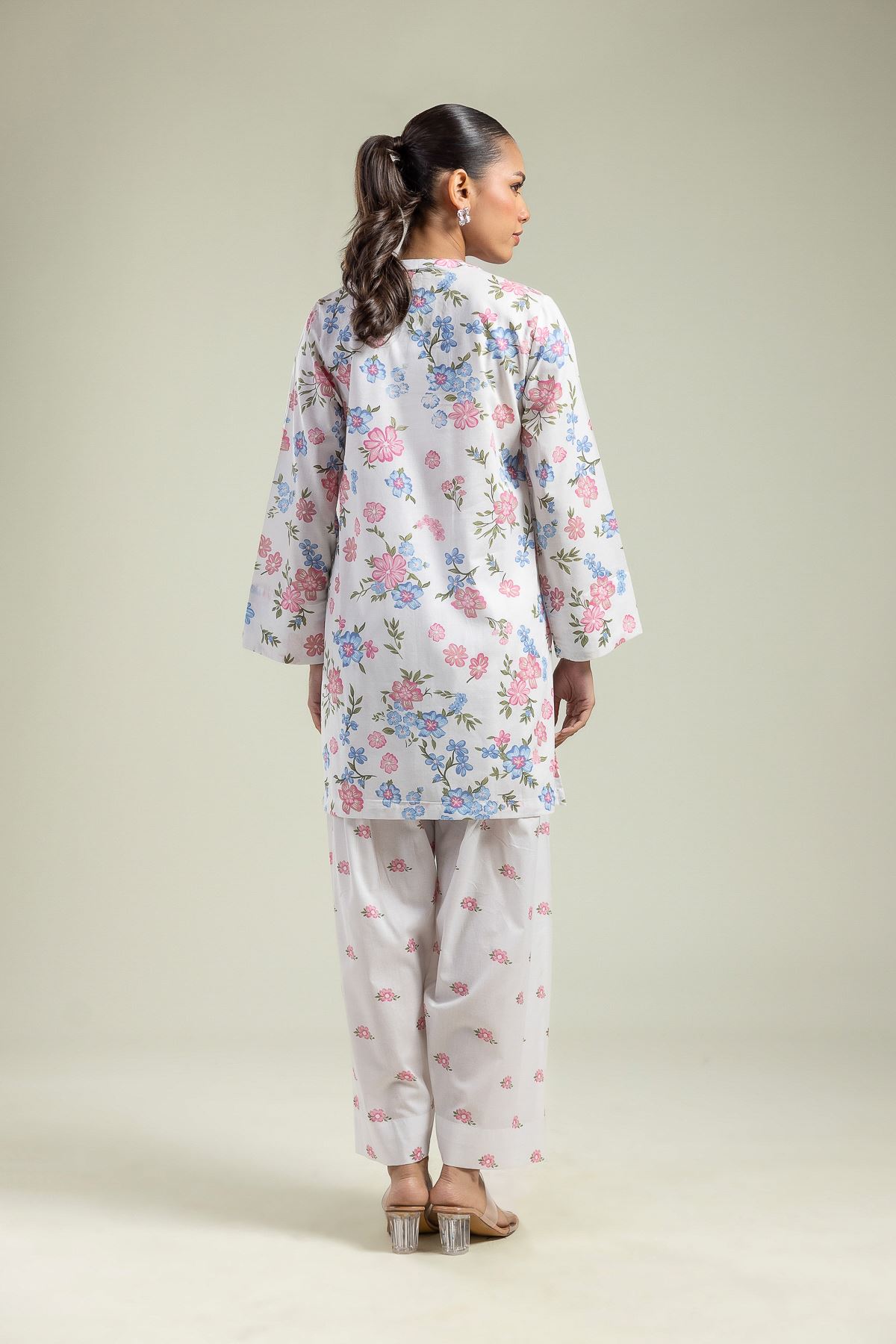 Printed Cambric Keyhole Floral Kurta - 1-26-208-A-H2-VG