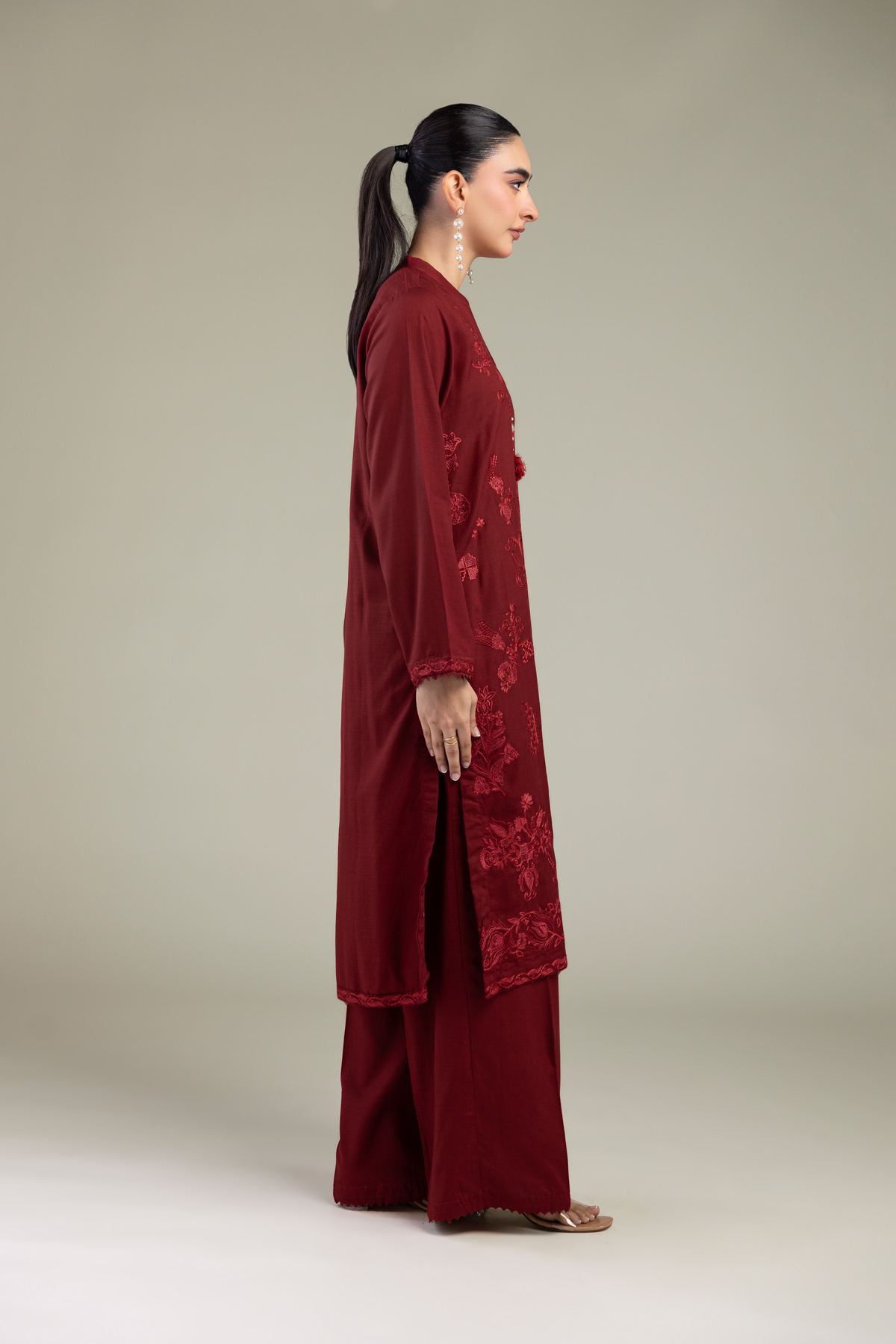 Embroidered Raw Silk Raw Silk Pants - 1-26-102-A-F-VG