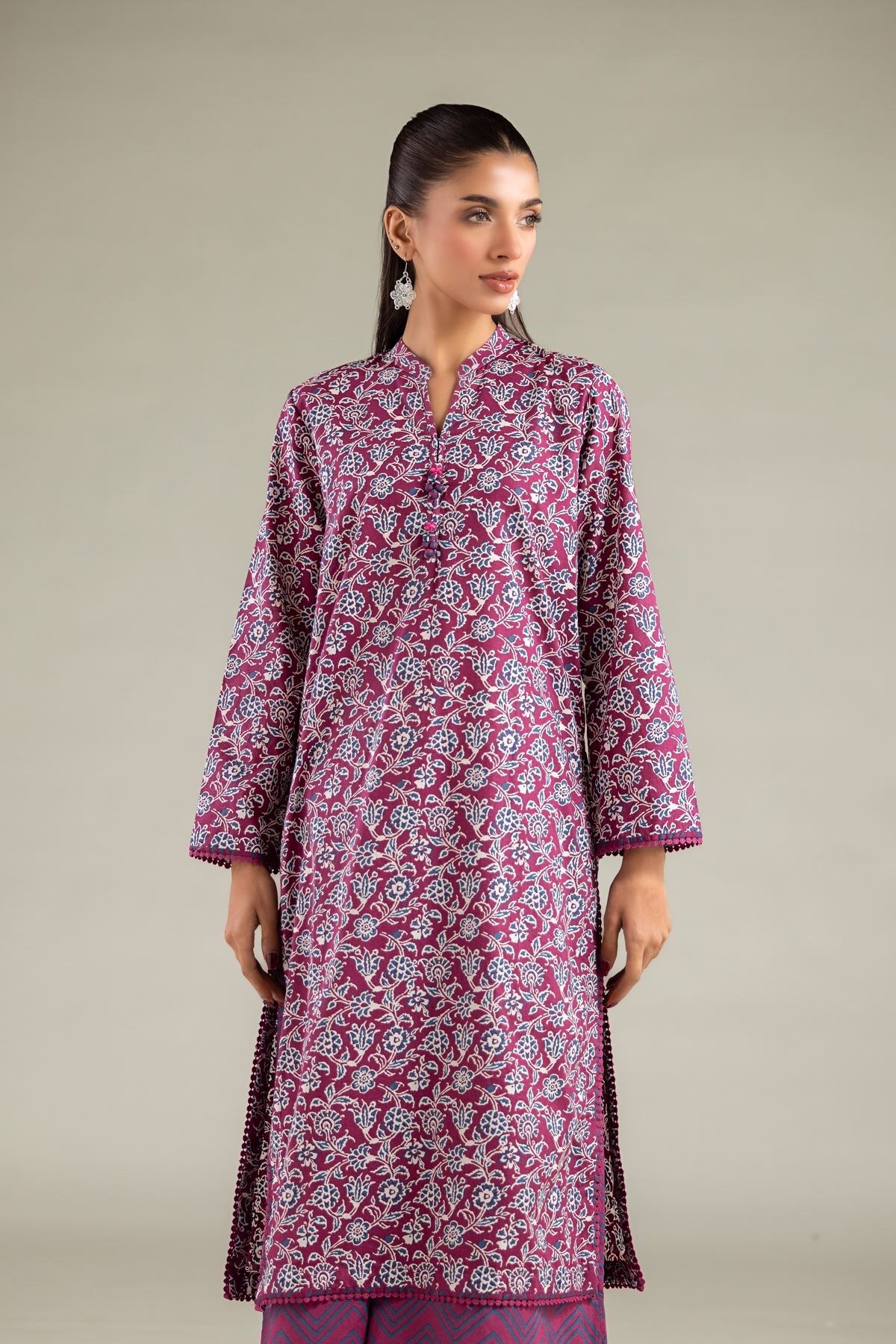 Printed Cambric Floral Longline Kurta - 1-26-125-A-D-VG