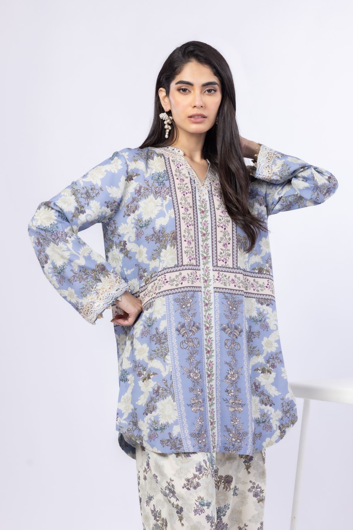 Embroidered Russian Raw Silk Kurta - 25-08-8E1-01TB-VG