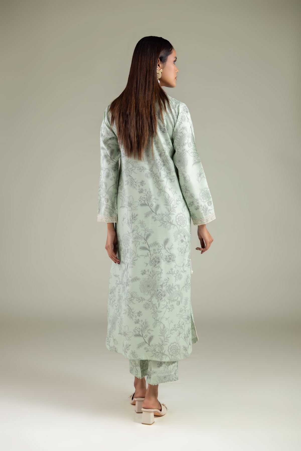 Embroidered Raw Silk Floral Longline Kurta - 1-26-112-A-D-VG