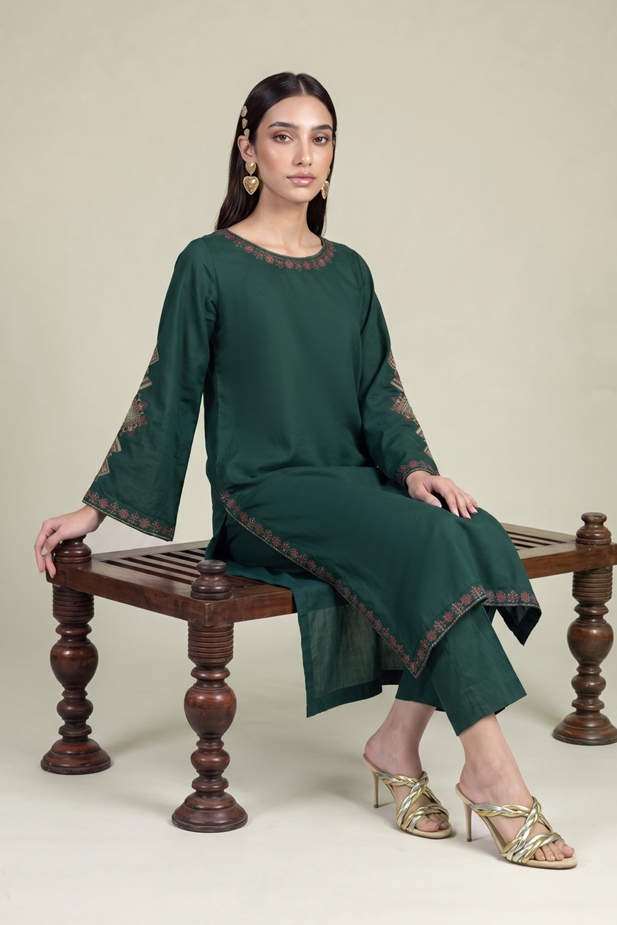 Embroidered Cambric Green Cambric Kurta - A22-26-214FH1-VG