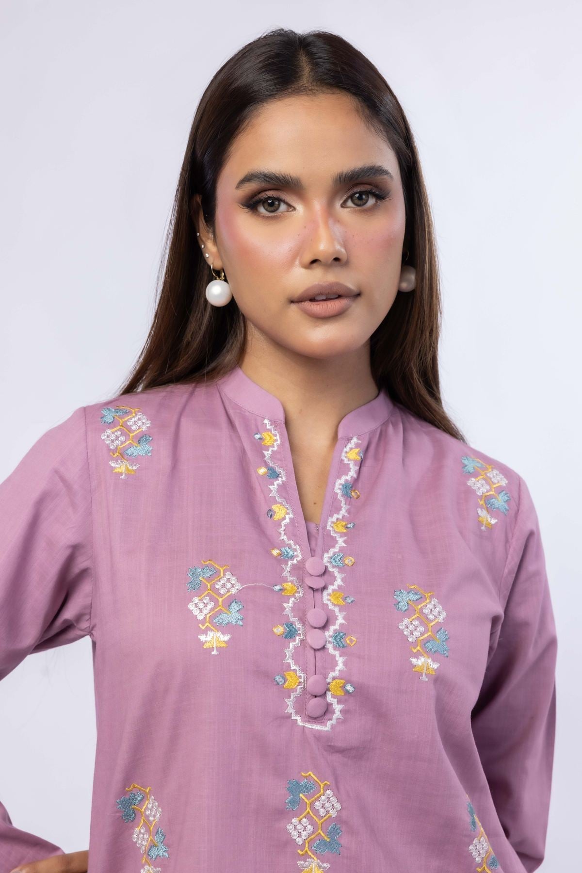 Embroidered Crosshatch Poplin Kurta - 25-09-9S3-03TA-VG