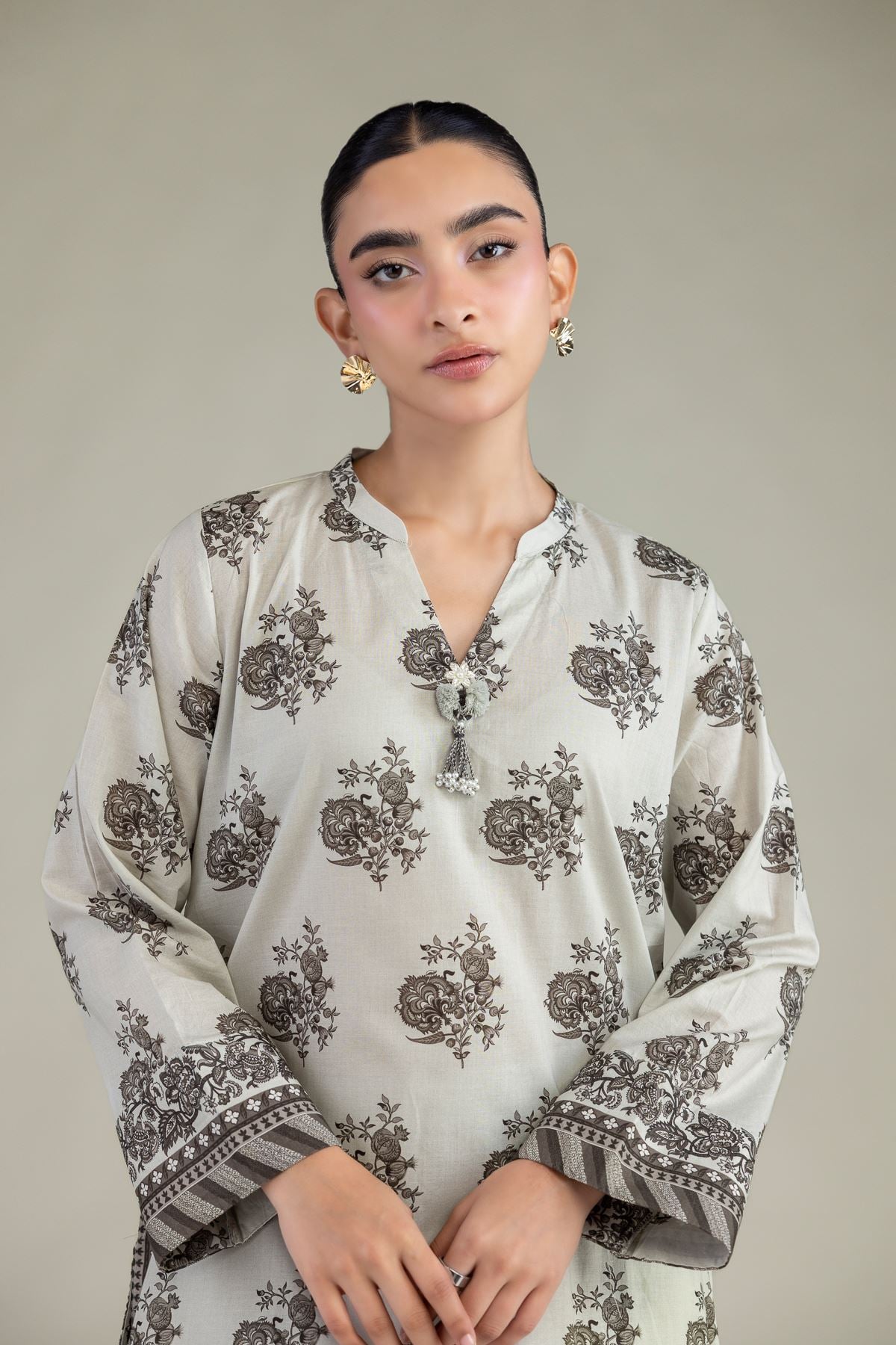 Printed Cambric Floral Longline Kurta - T-A33-26-204FB1-VG