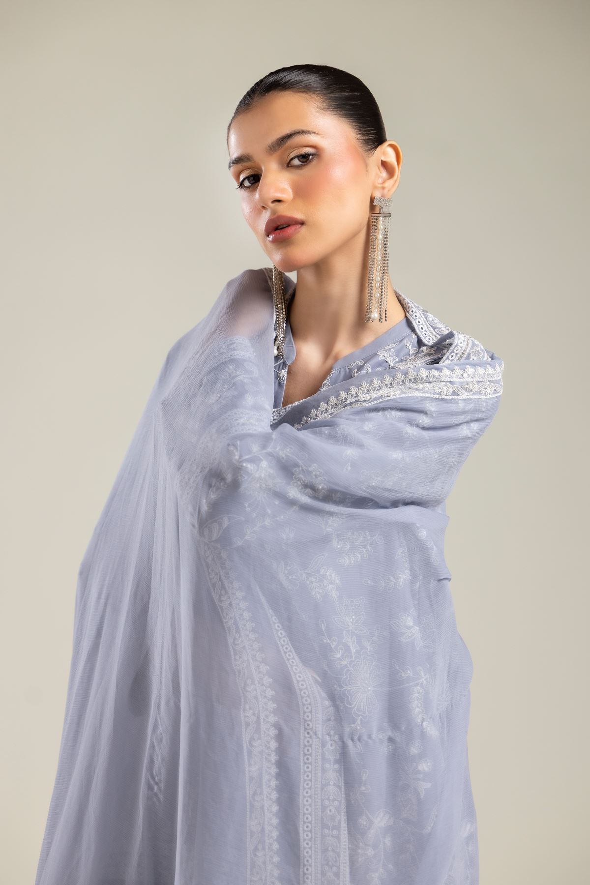 Embroidered Raw Silk 3 Piece Co-ord Set - 25-09-11E3-11TB-VG