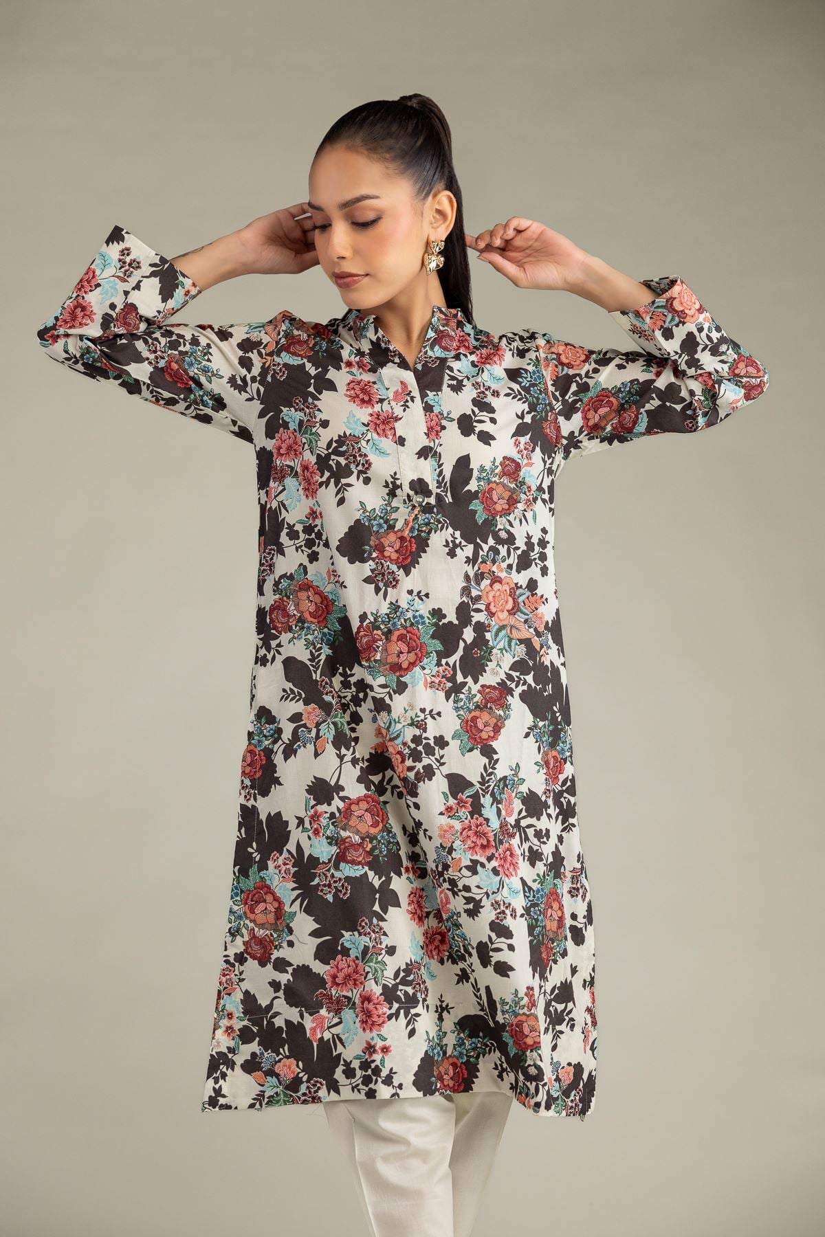 Printed Cambric Floral Cambric Kurta - 1-26-224-B-E2-VG