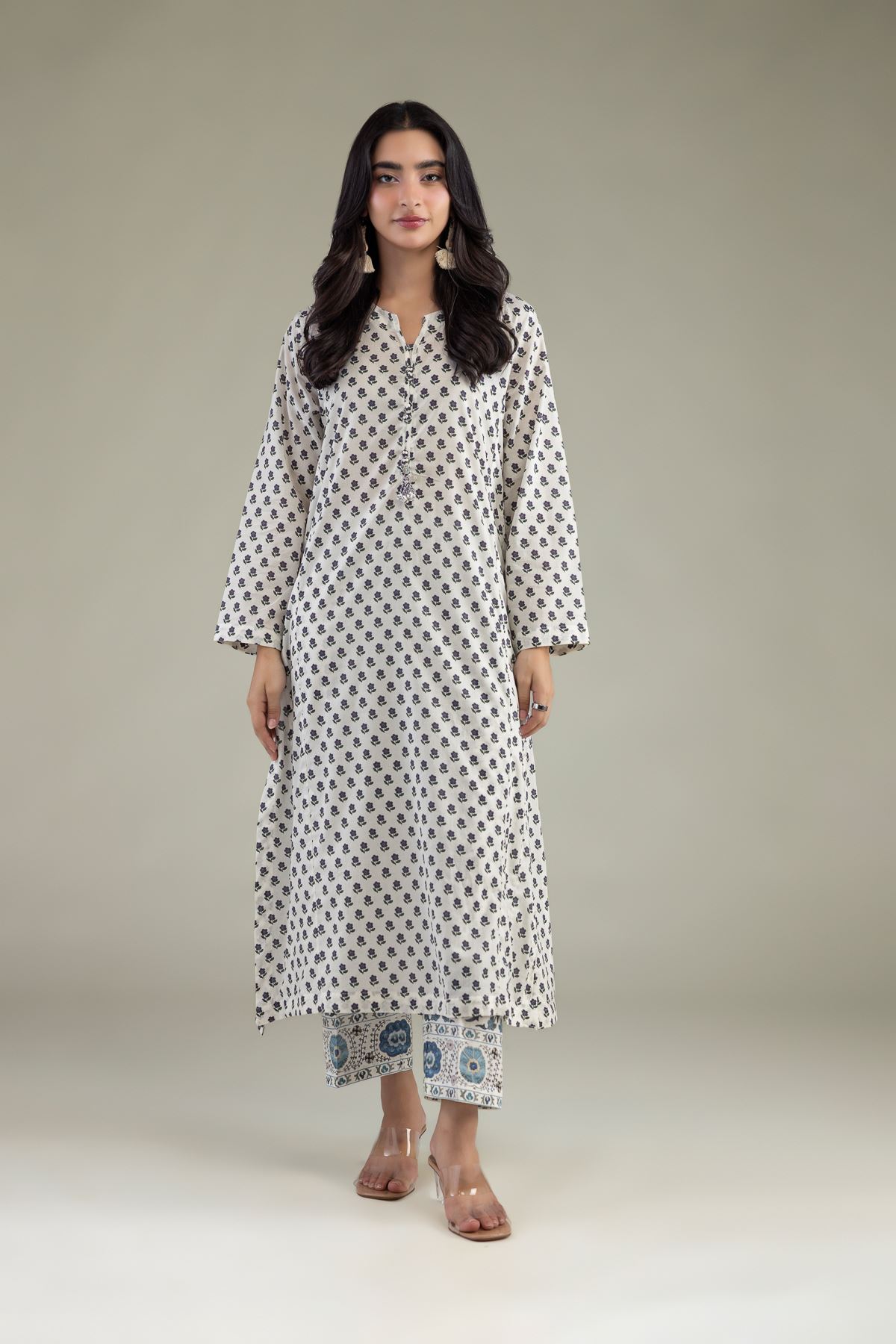 Printed Cambric White Cambric Kurta - 1-26-102-A-F-VG