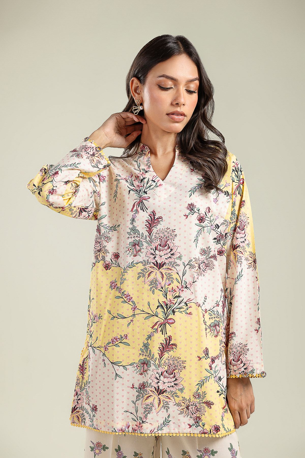 Printed Cambric Short Floral Kurta - 1-26-201-A-A-VG