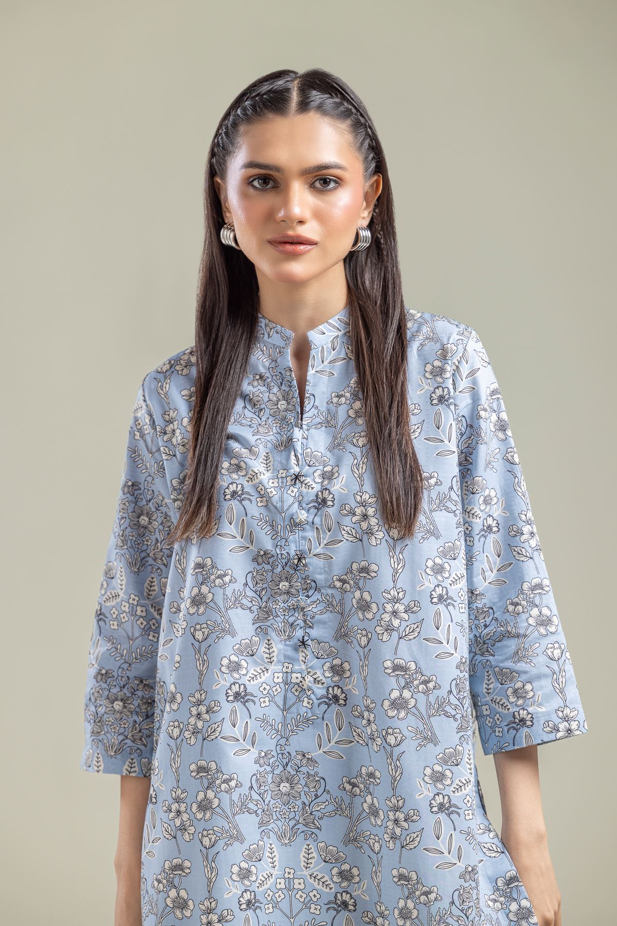 Printed Cotton Dobby Round-Neck Cotton Kurta - T-A112-26-104EJ1-VG