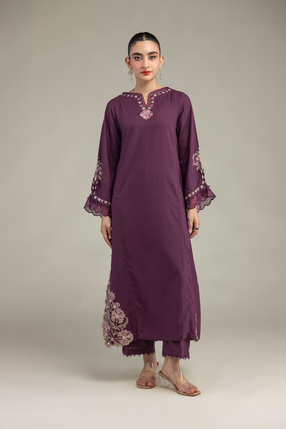 Embroidered Raw Silk Raw Silk Pants - 2-26-210-A-B1-VG
