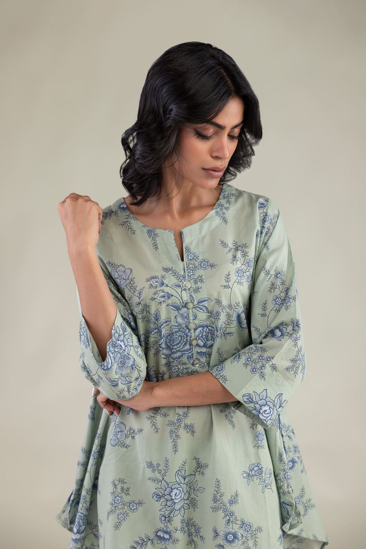 Embroidered Cambric Mint Short Kurta - 1-26-248-B-G1-VG