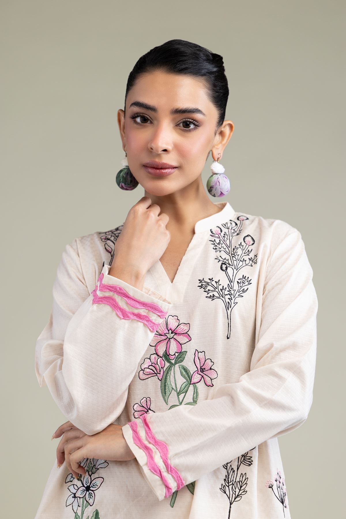 Embroidered Cotton Dobby Floral Cotton Kurta - T-A11-26-101FH1-VG