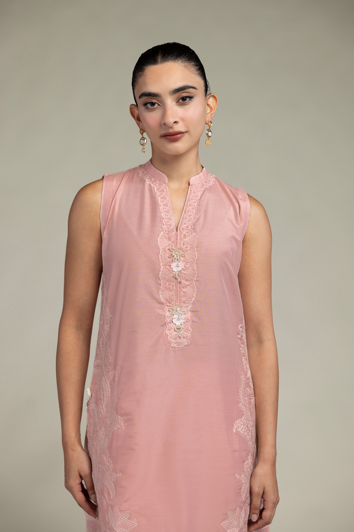 Raw Silk Sleeveless Pink Kurta - 2-26-302-A-F1-VG