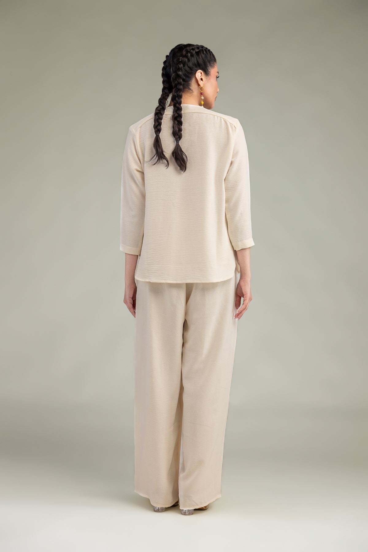 Dyed Crepe Georgette Solid V-Neck Shirt - 6-26-207-B-E1-VG
