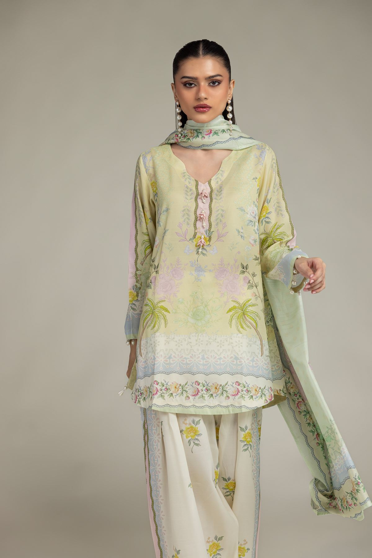 Embroidered Polyester Silk Floral Mint Dupatta - 2-26-208-C-E1-VG