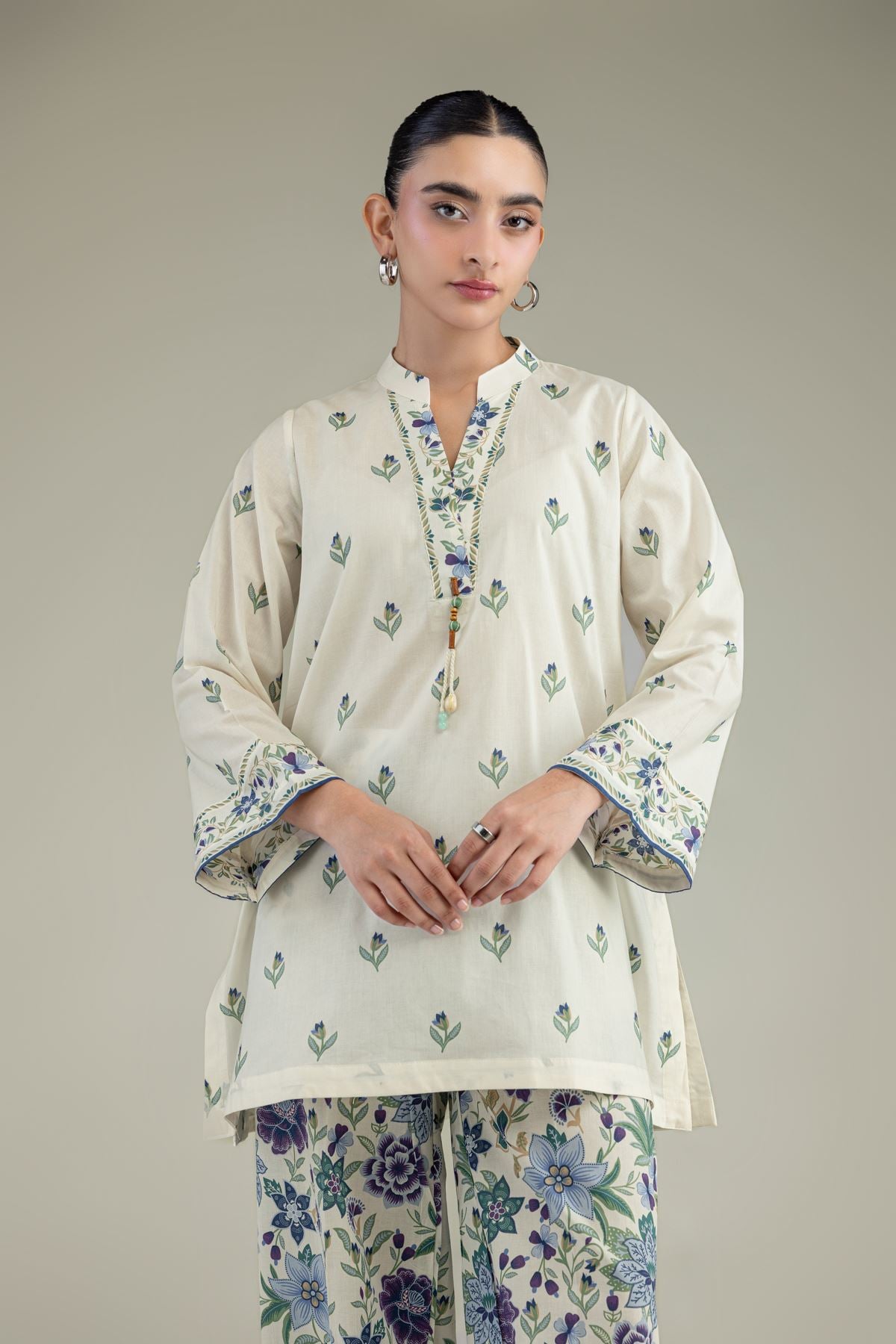 Printed Cambric Cambric Floral Kurta - 1-26-306-B-D1-VG