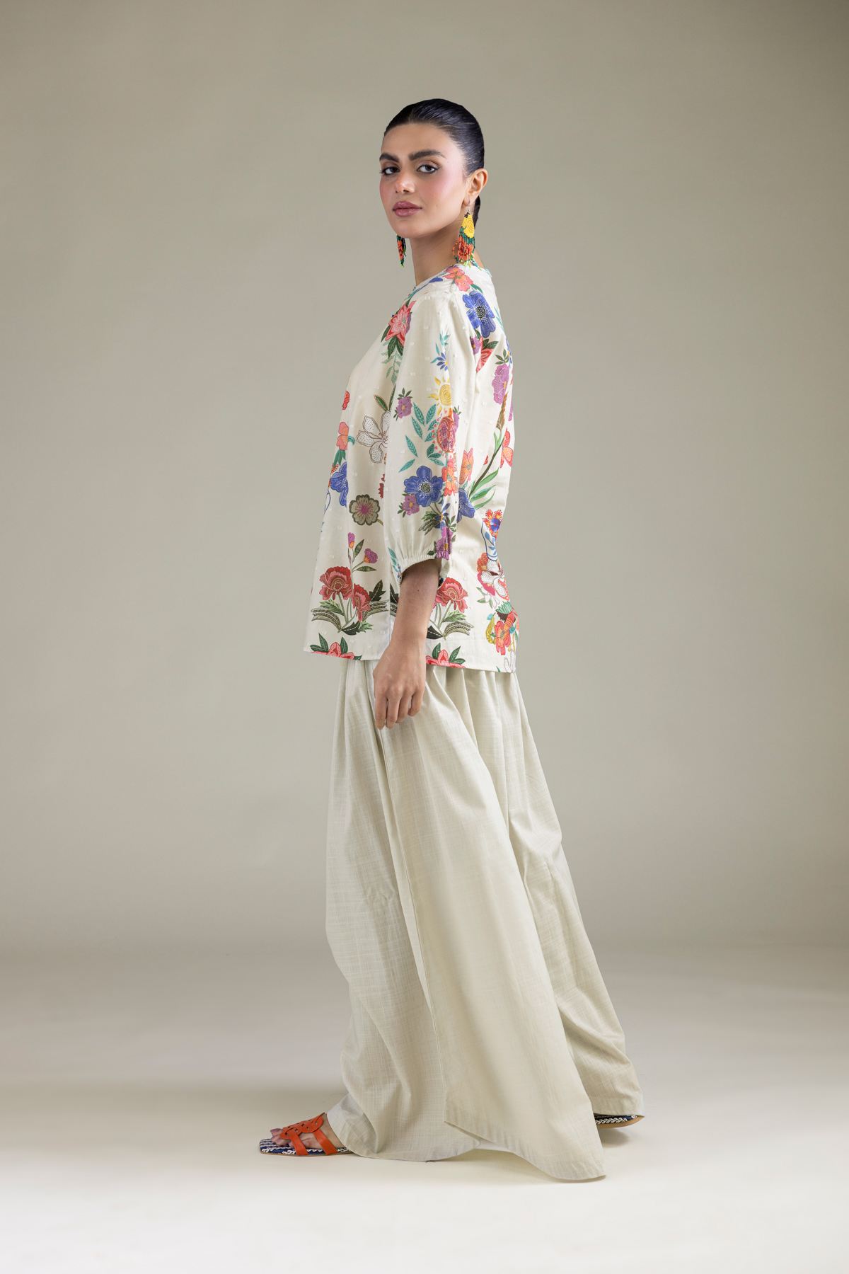Embroidered Cambric Off-White Cambric Trousers - 3-26-203-A-H1-VG