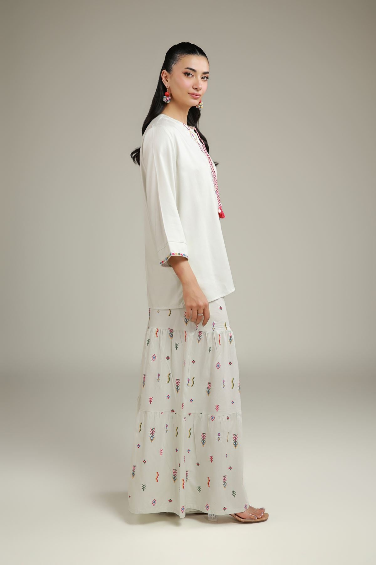 Embroidered Viscose Crepe Viscose Wide Trousers - 6-26-103-A-A-VG