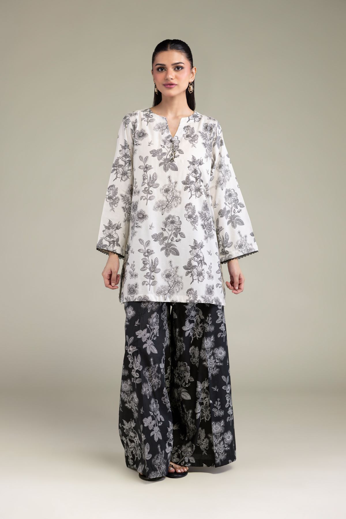 Printed Cotton Viscose Black Cotton Pants - 1-26-206-A-F1-VG
