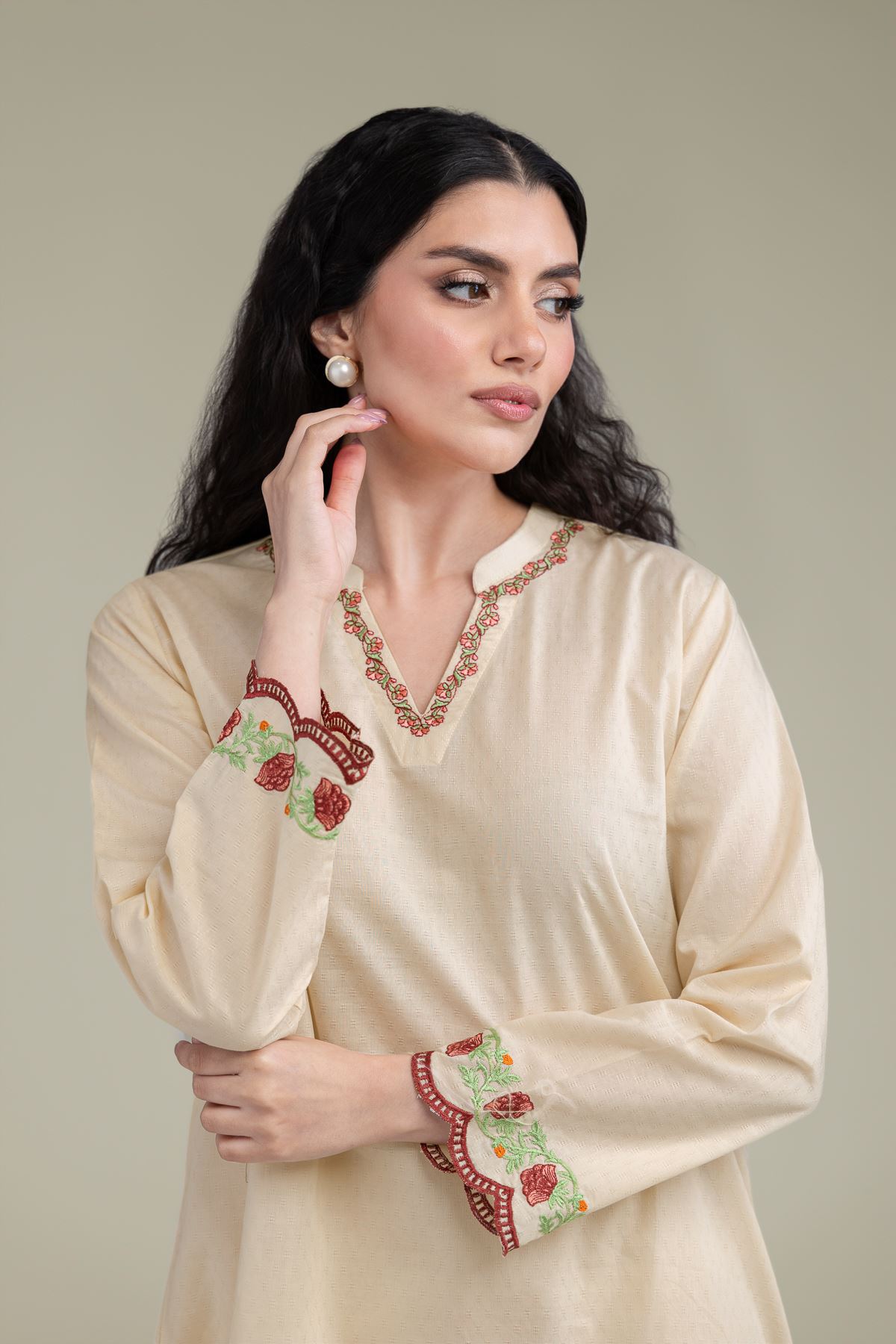Embroidered Cotton Dobby Floral Cotton Kurta - 1-26-238-A-J1-VG