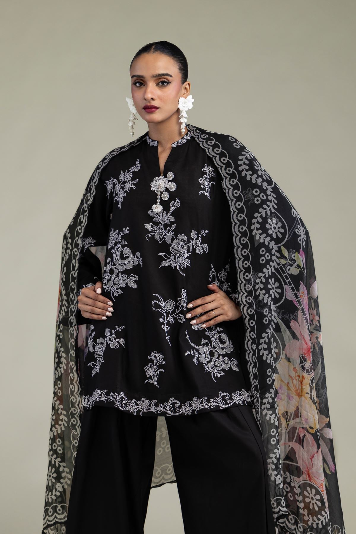 Embroidered Raw Silk Black Silk Kurta - 2-26-304-C-D1-VG