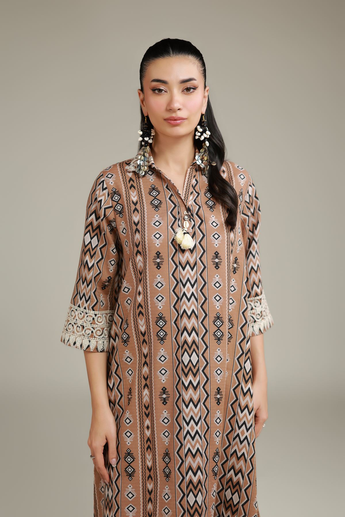 Embroidered Cotton Dobby Brown Cotton Kurta - T-A22-26-118FD2-VG