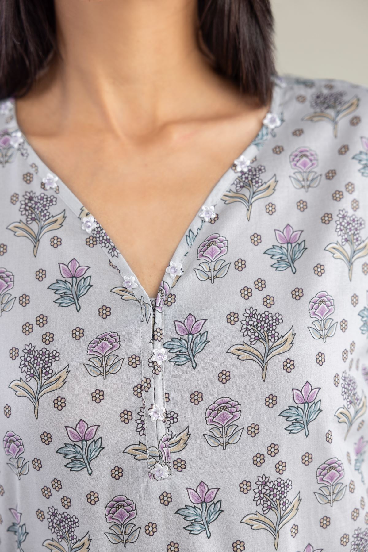 Printed Cambric Floral Cambric Kurta - 12-26-301-B-D1-VG