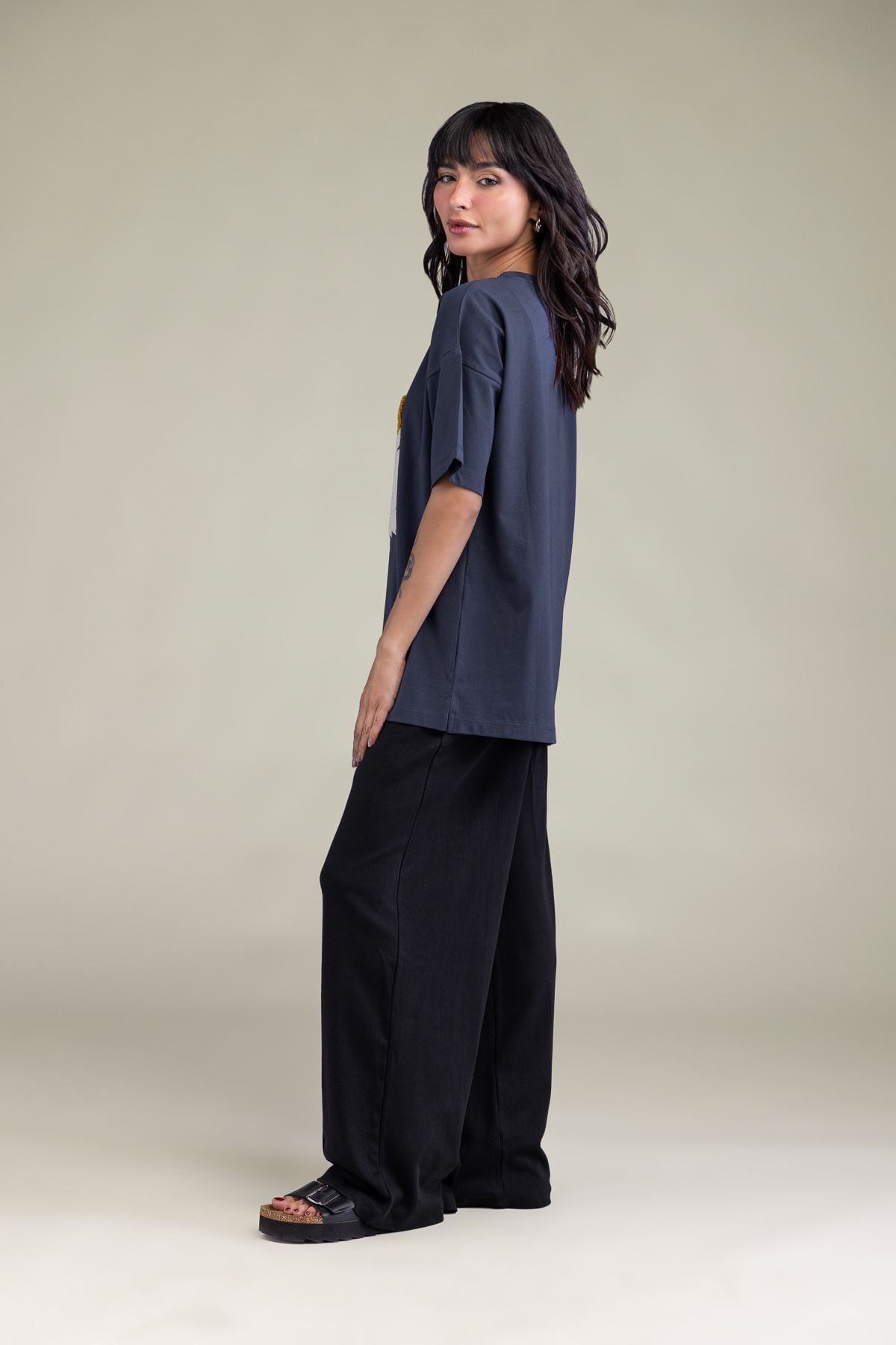 Embroidered Interlock Black Trousers - 3-26-204-A-J1-VG