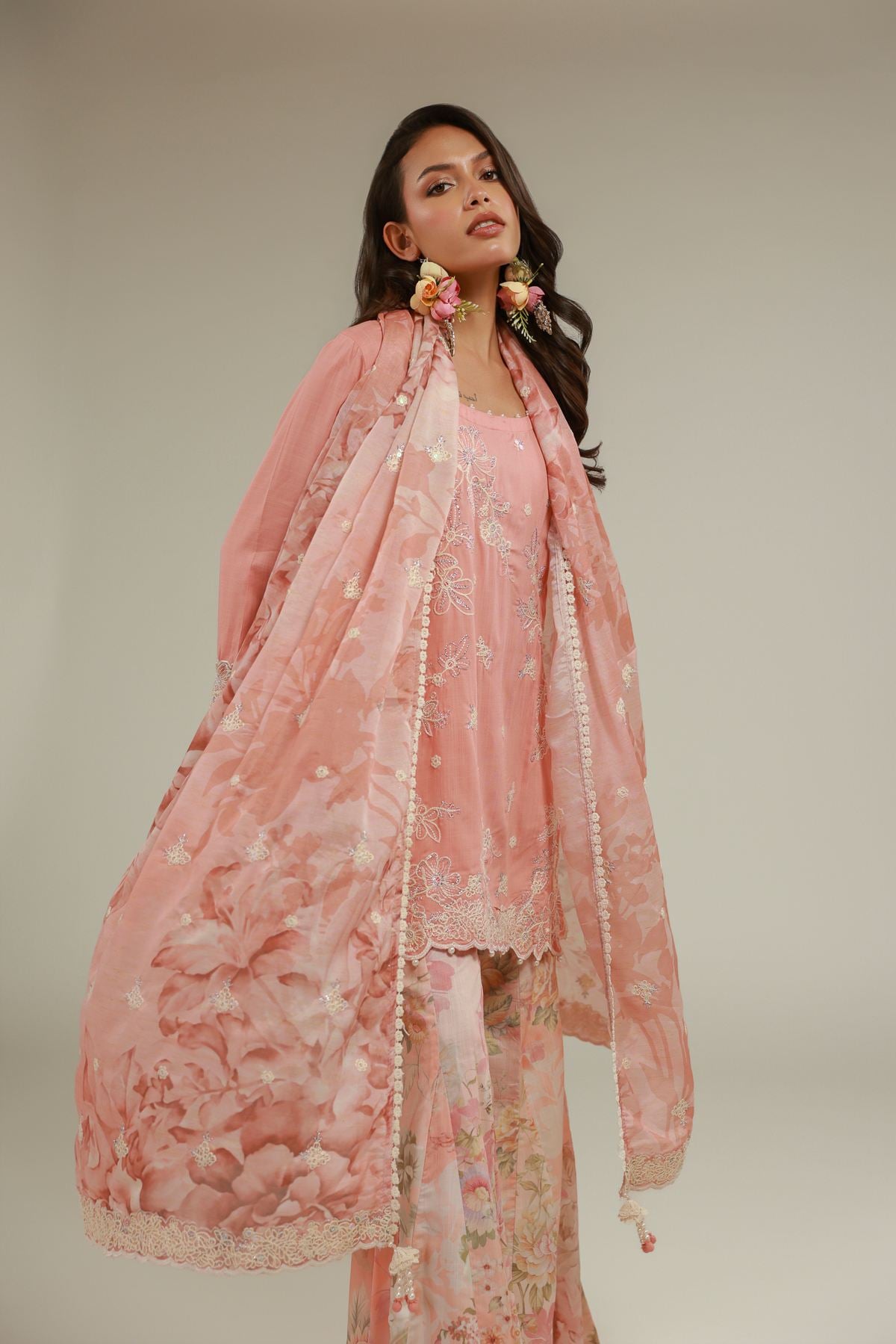 Embroidered Raw Silk Floral Kurta 3-piece - 1-26-129-A-C-VG