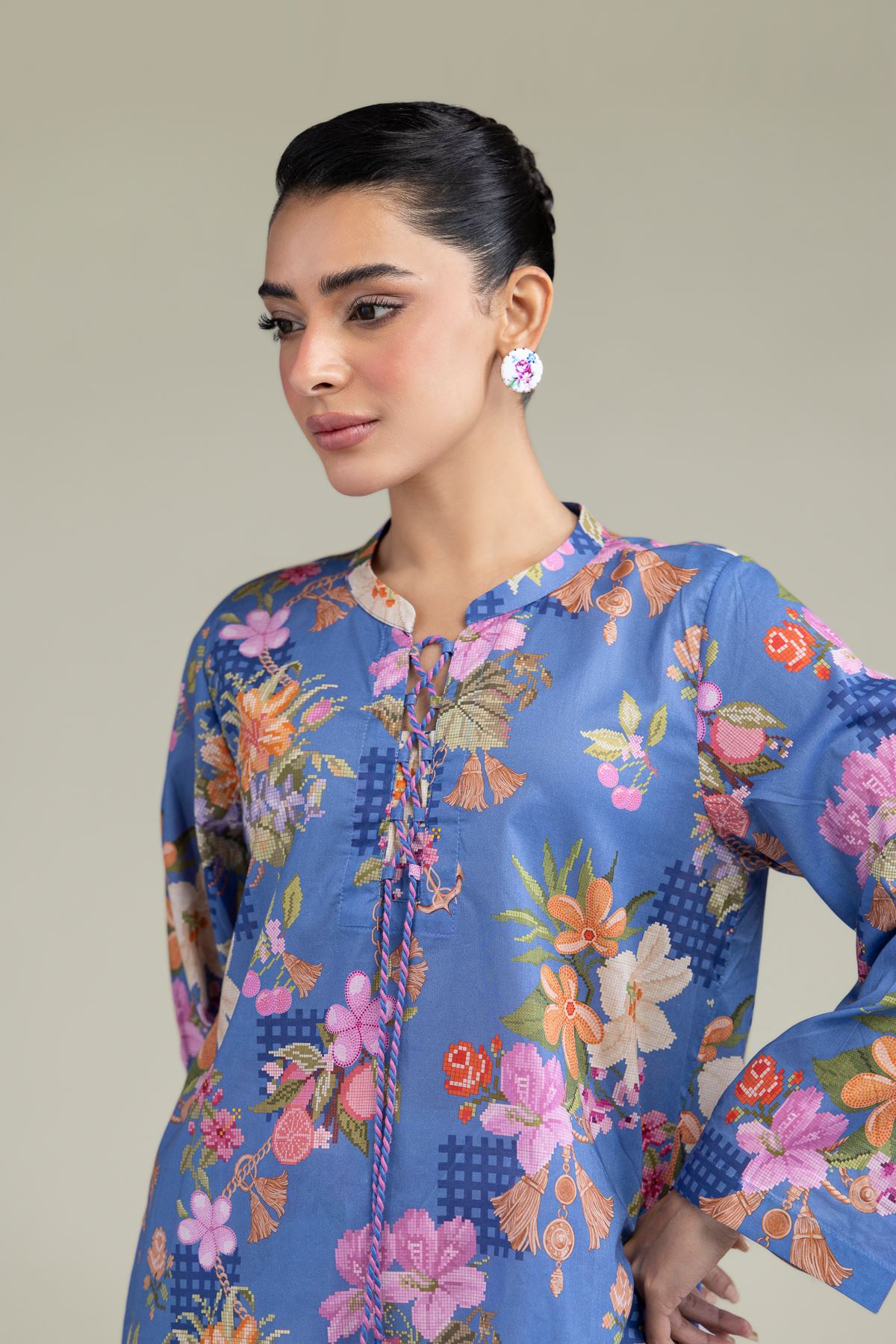 Printed Cambric Floral Blue Kurta - 1-26-247-A-G1-VG