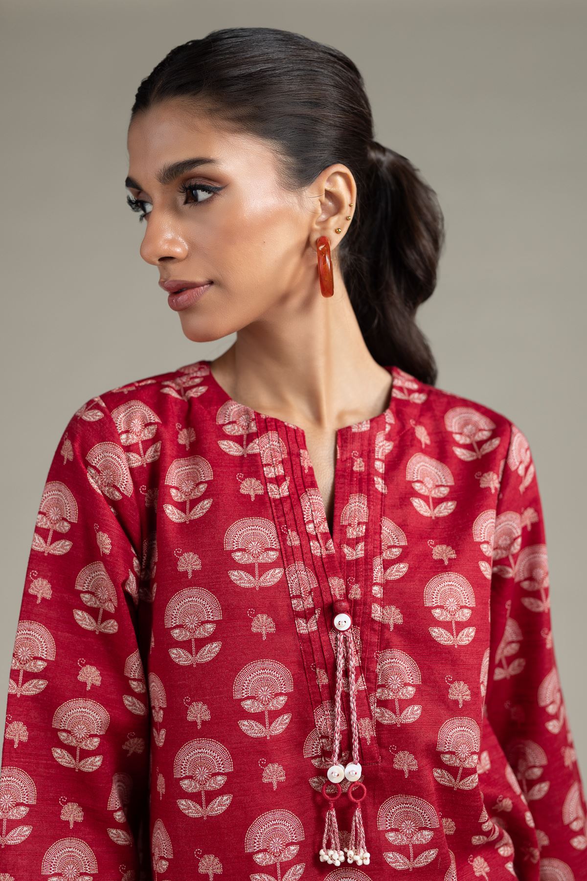 Printed Khaddar Kurta - EET245137A-VG