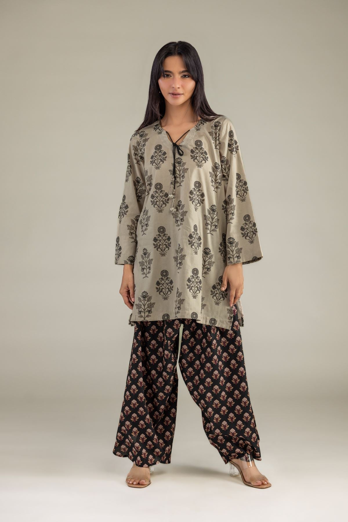 Printed Cambric Floral Black Pants - 1-26-102-A-F-VG