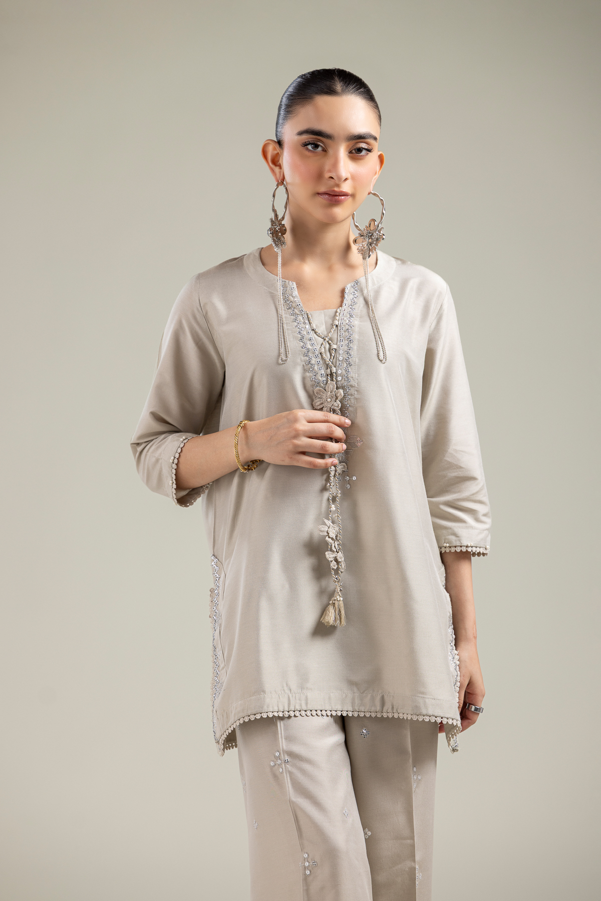 Raw Silk Beige Raw Silk Kurta - 1-26-142-A-F-VG