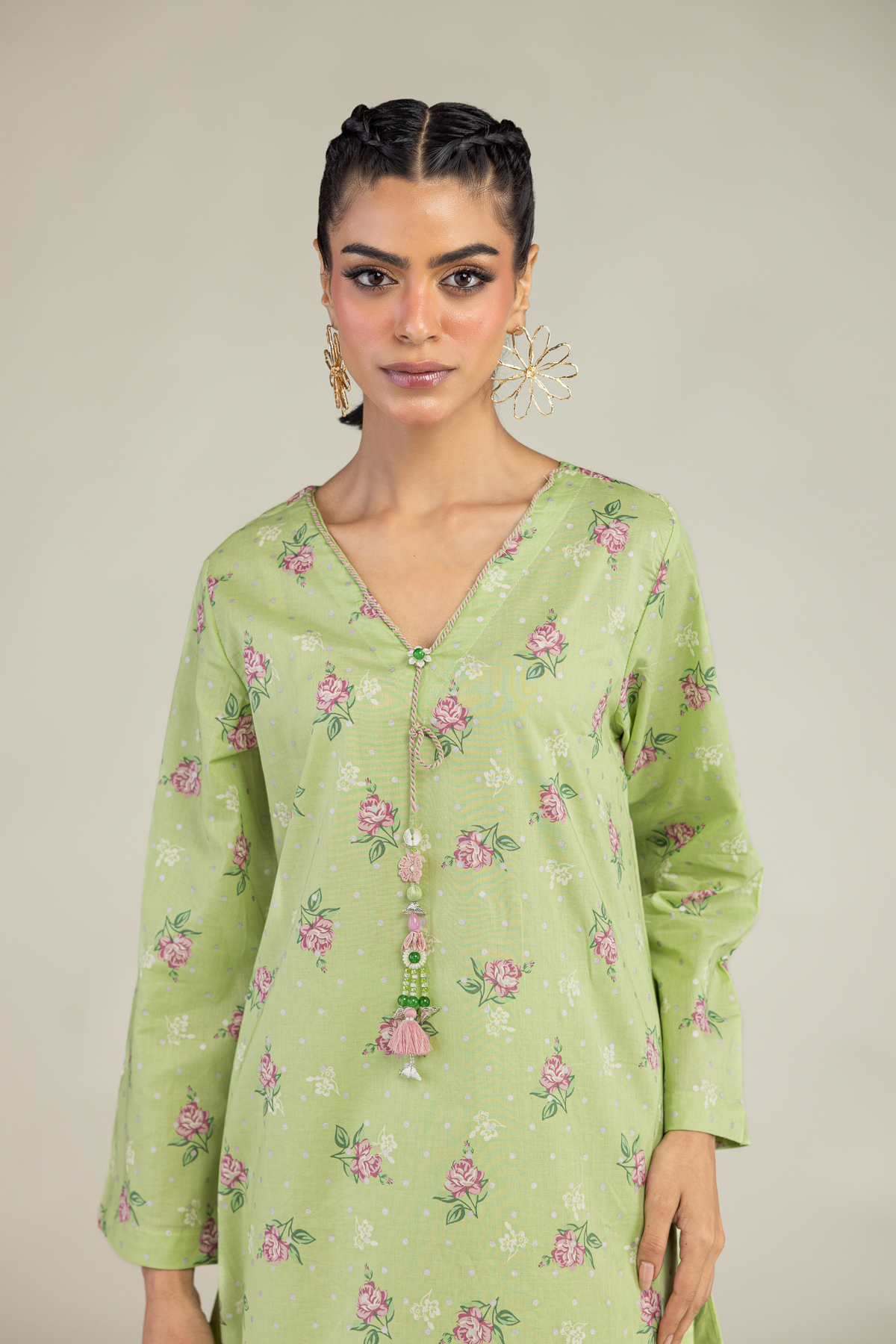 Printed Cambric Floral Longline Kurta - 1-26-236-A-I2-VG
