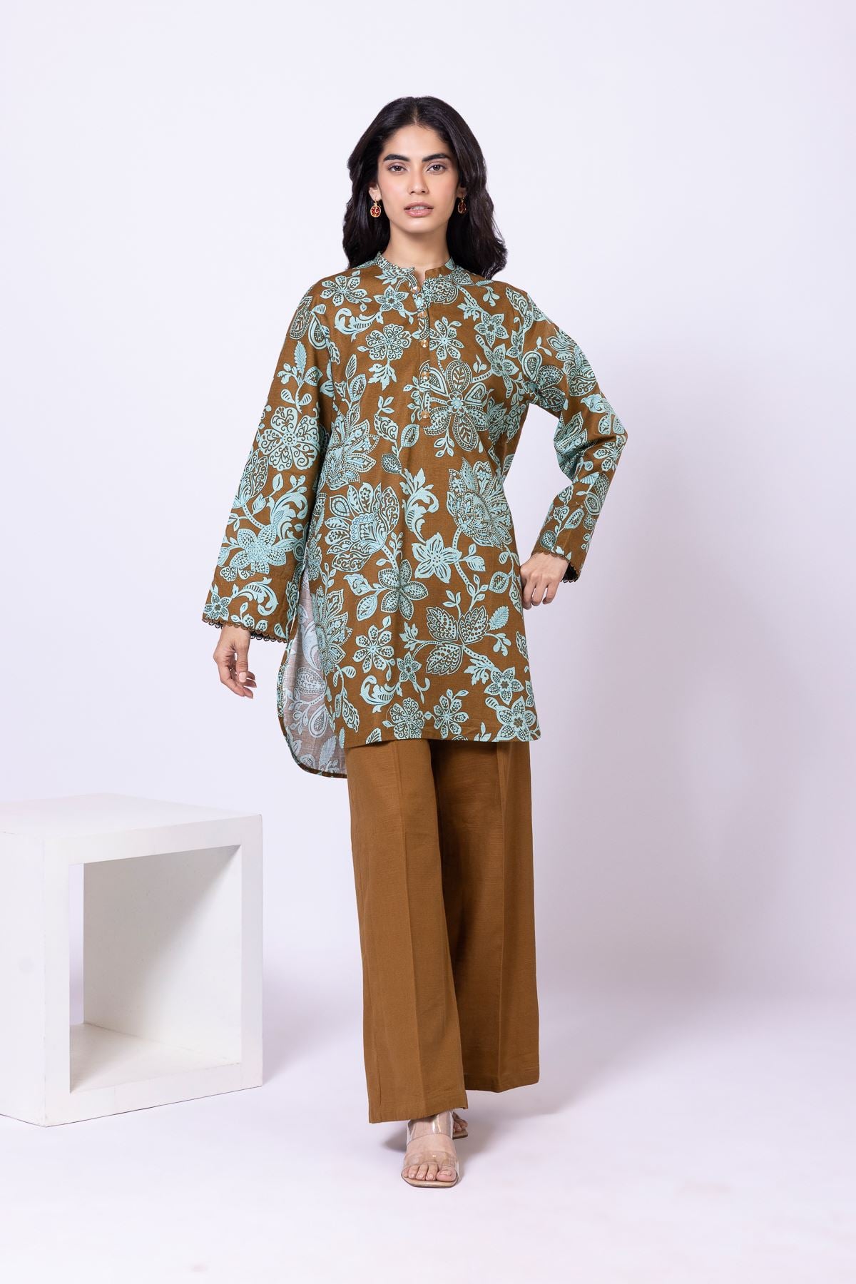 Printed Khaddar Kurta - 25-10-11E6-07TA-VG
