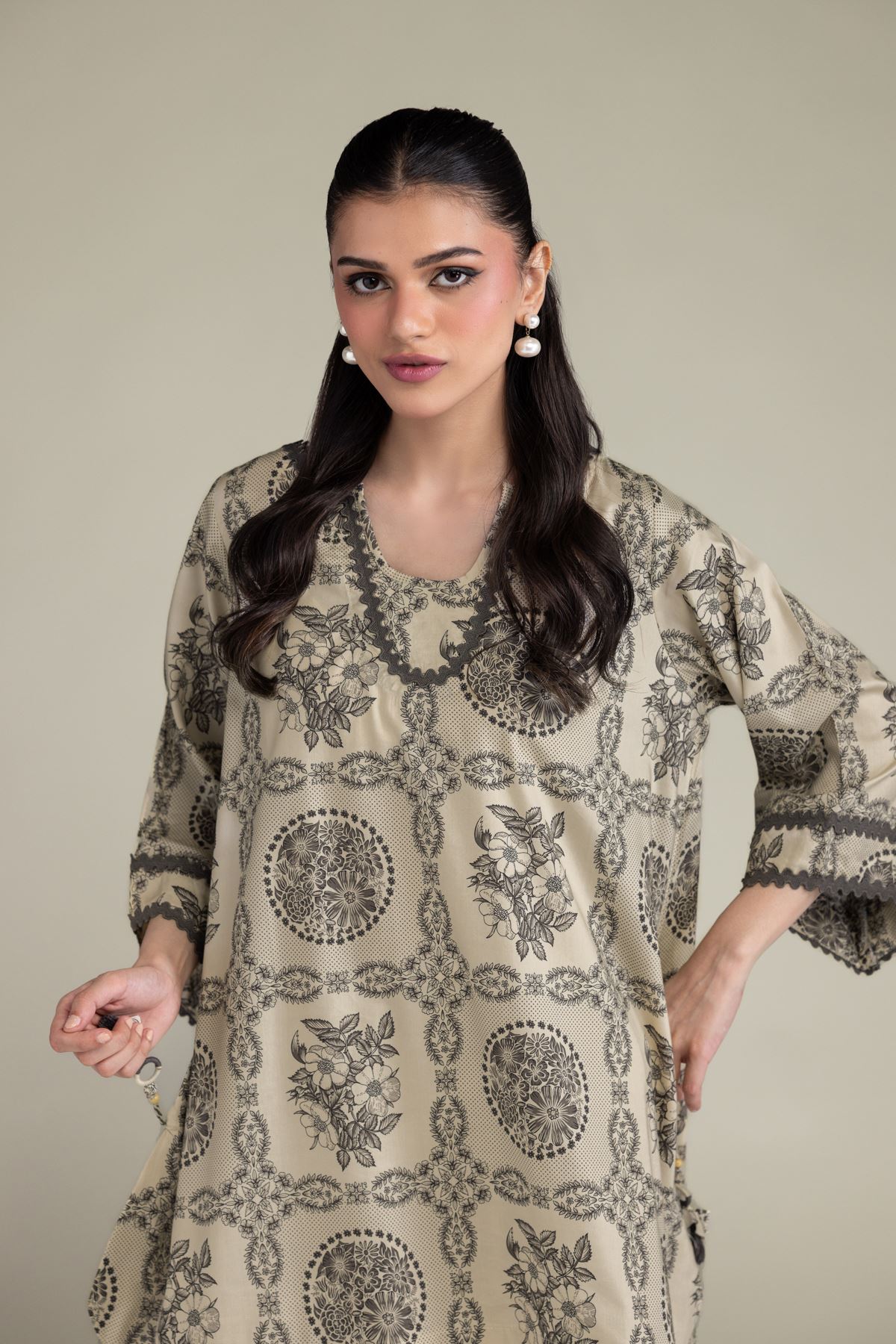 Printed Cotton Viscose Short Floral Kurta - 2-26-209-A-A1-VG