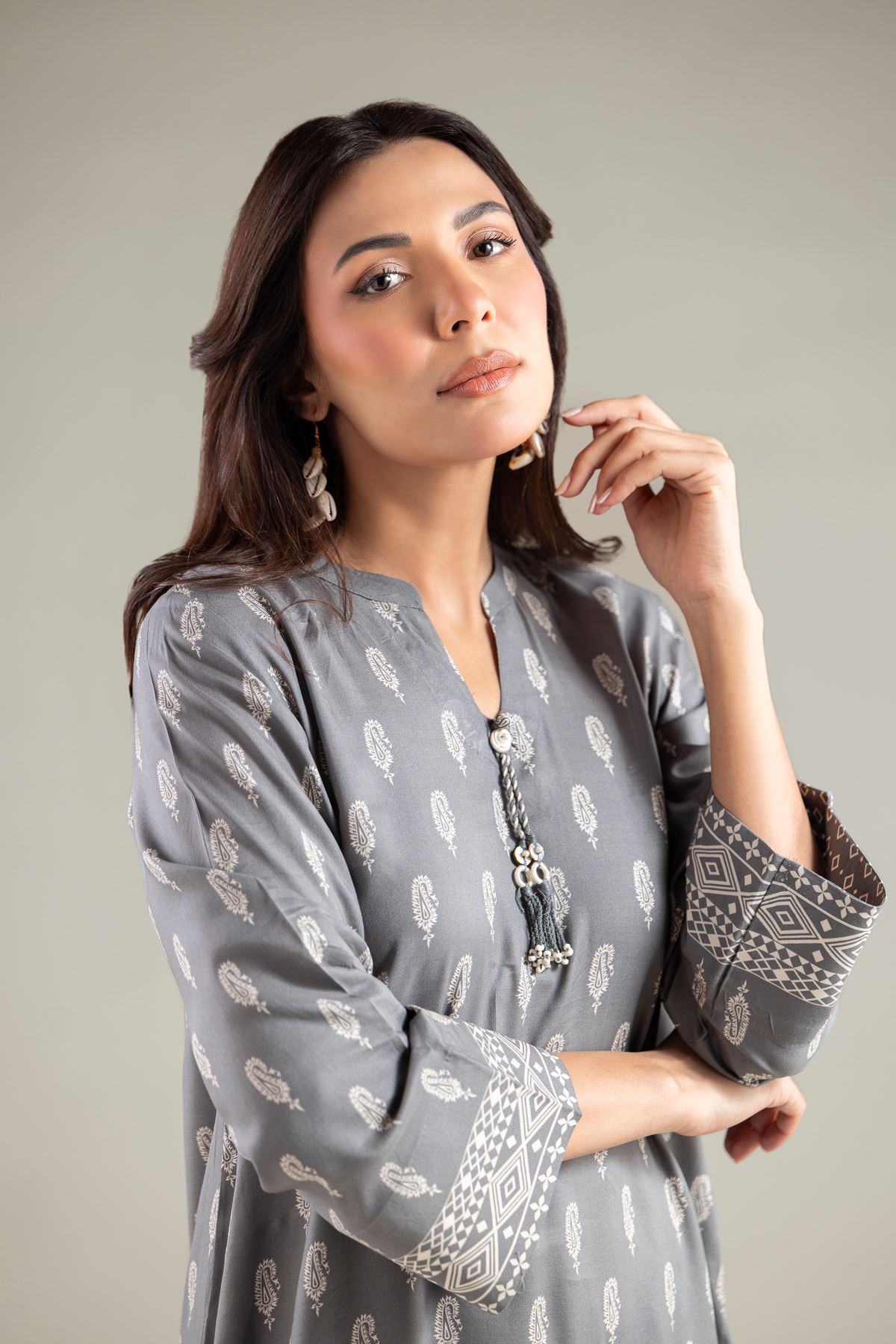 Printed Viscose Short V-Neck Kurta - 1-26-109-A-C-VG