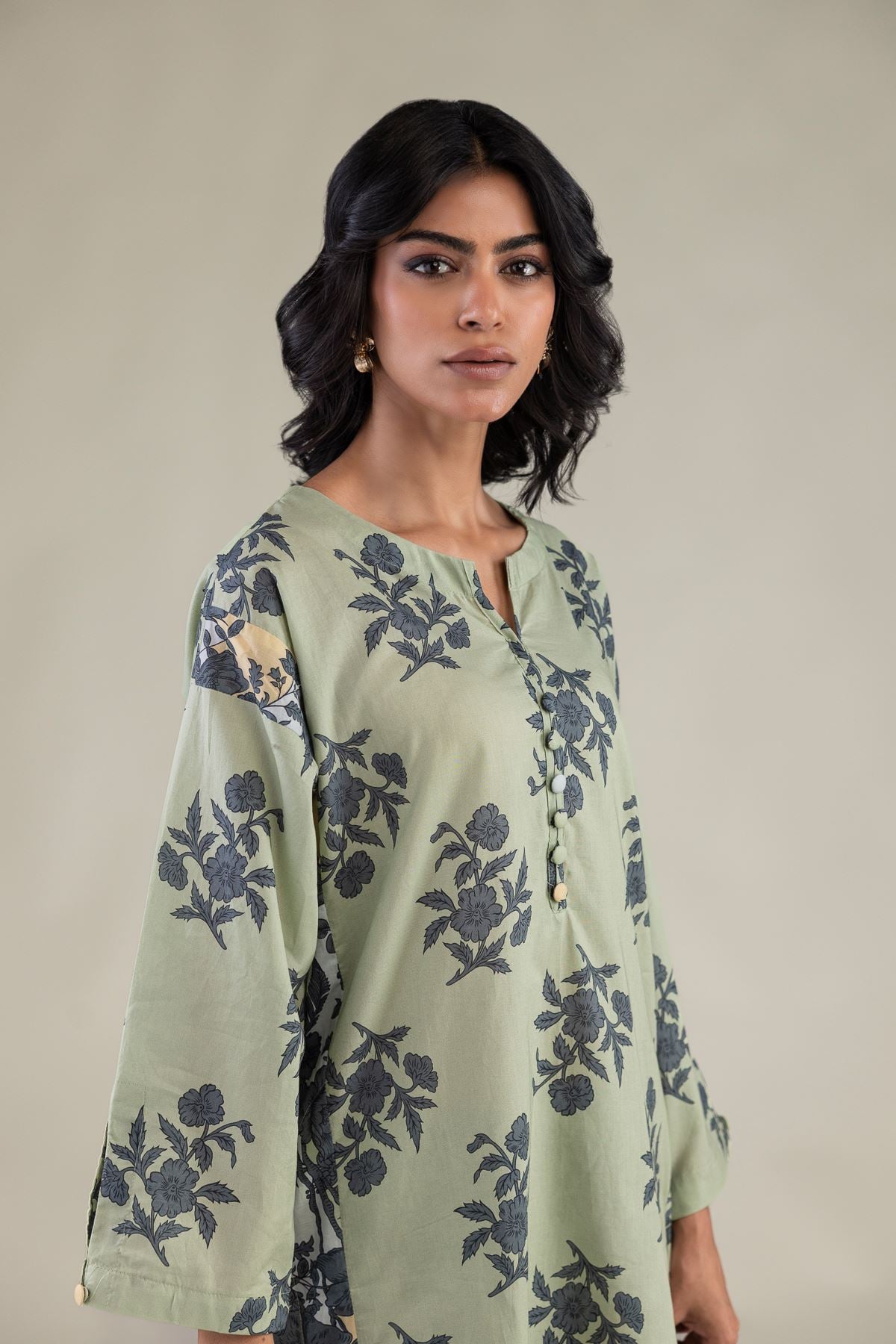 Embroidered Cambric Floral Short Kurta - 8-26-303-A-C1-VG
