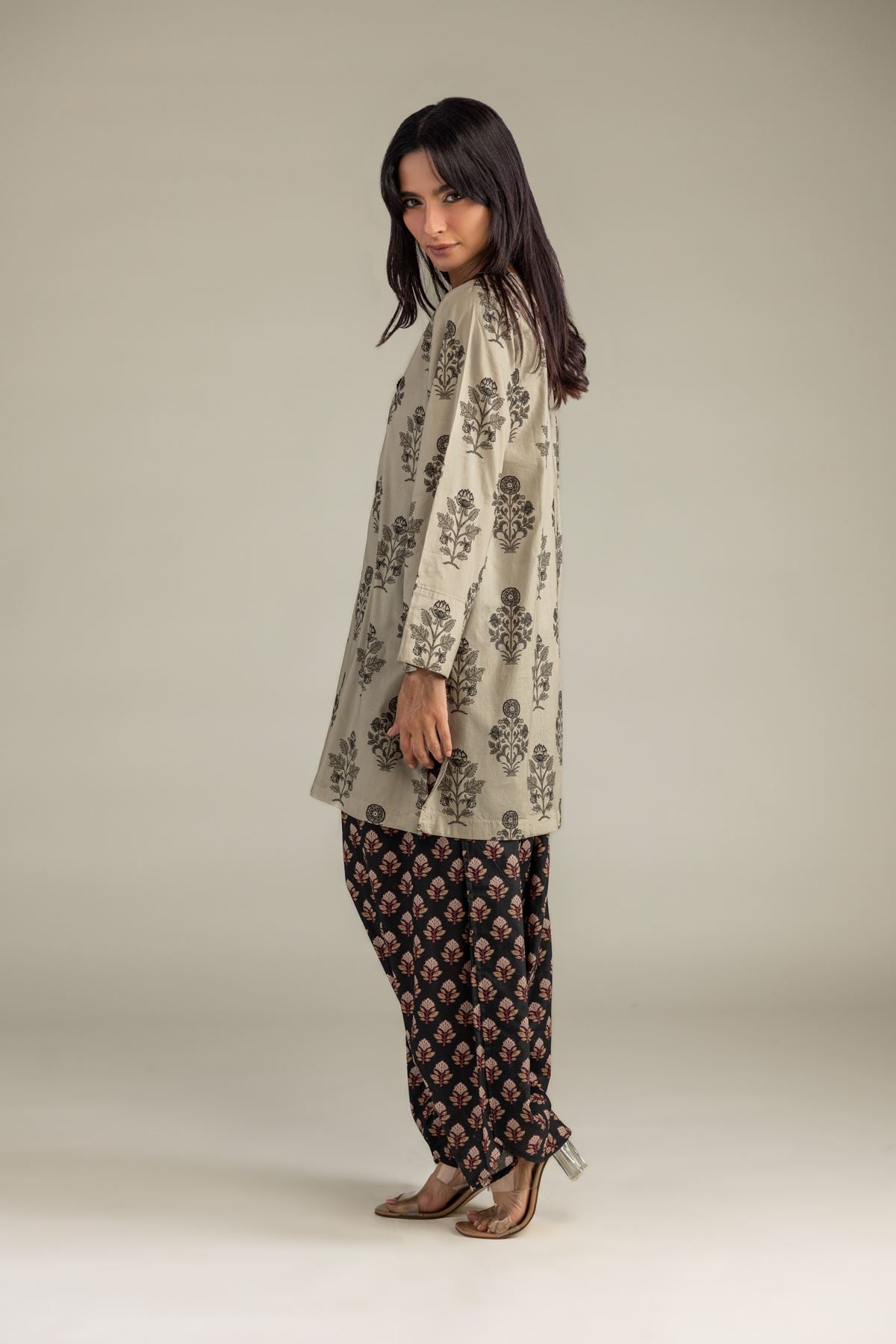 Printed Cambric Floral Black Pants - 1-26-250-B-H1-VG
