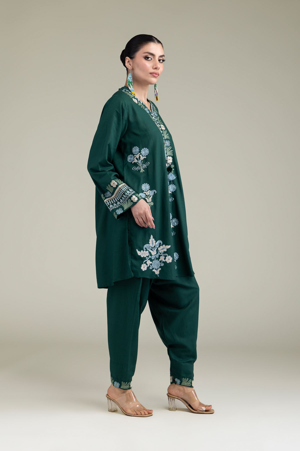 Embroidered Raw Silk Floral Silk Shalwar - 2-26-204-A-B1-VG