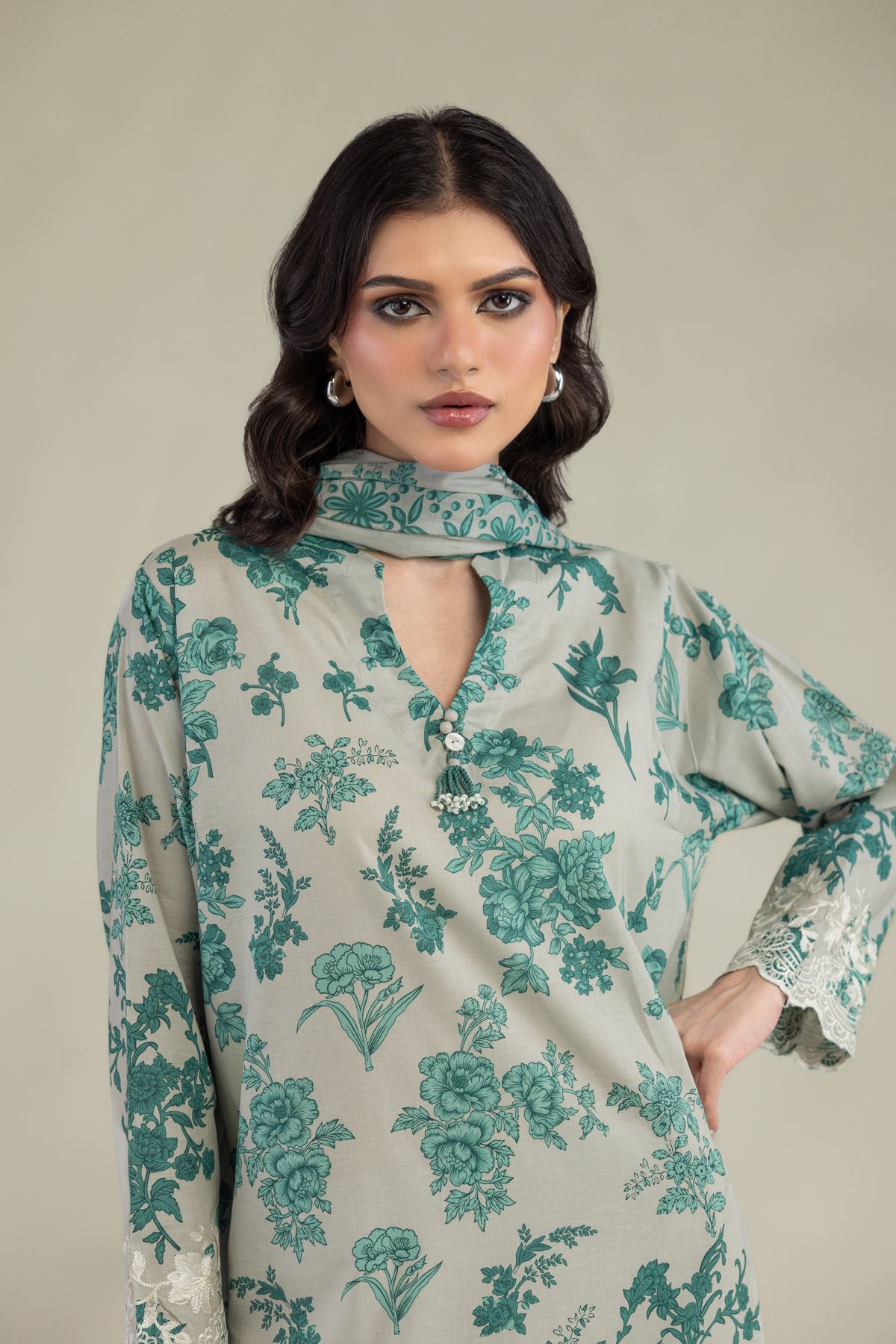 Embroidered Lawn Floral Lawn Dupatta - 1-26-305-C-H2-VG